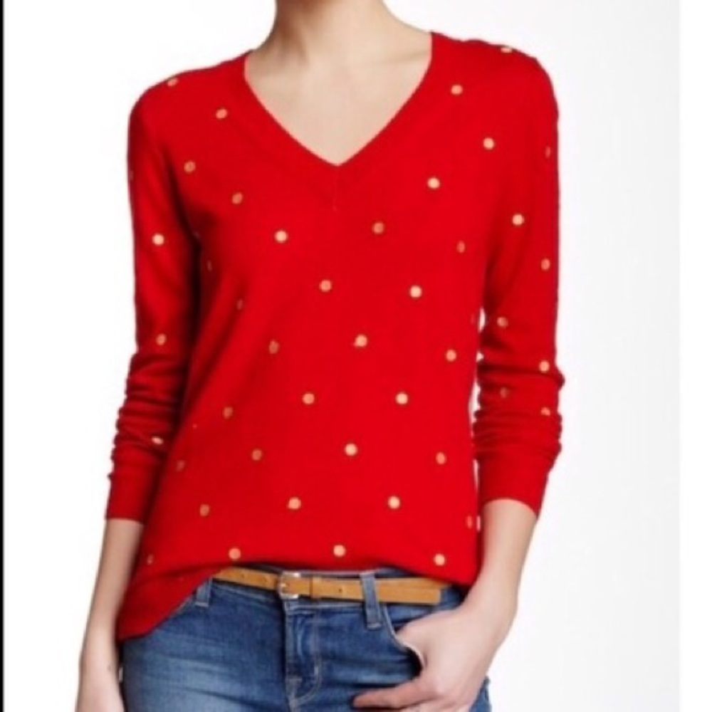 J.Crew | red with gold dot sweater